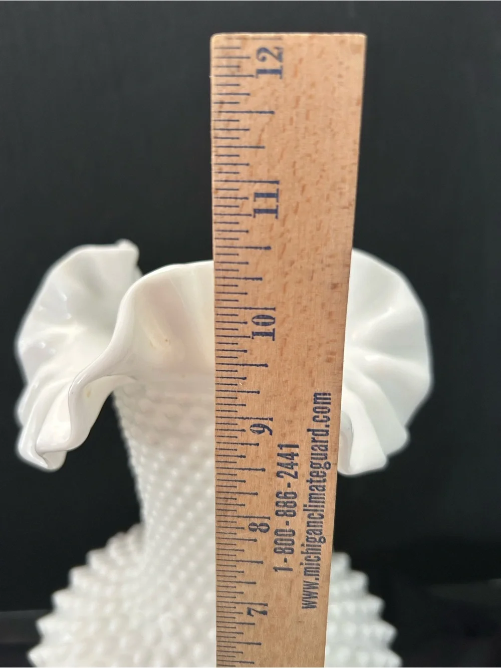 Fenton White Milk glass Hobnail Ruffled Crimped Top Vase